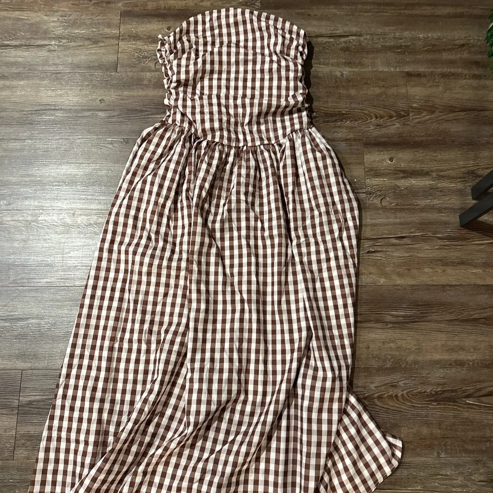 Gingham strapless dress - Picture 1 of 3